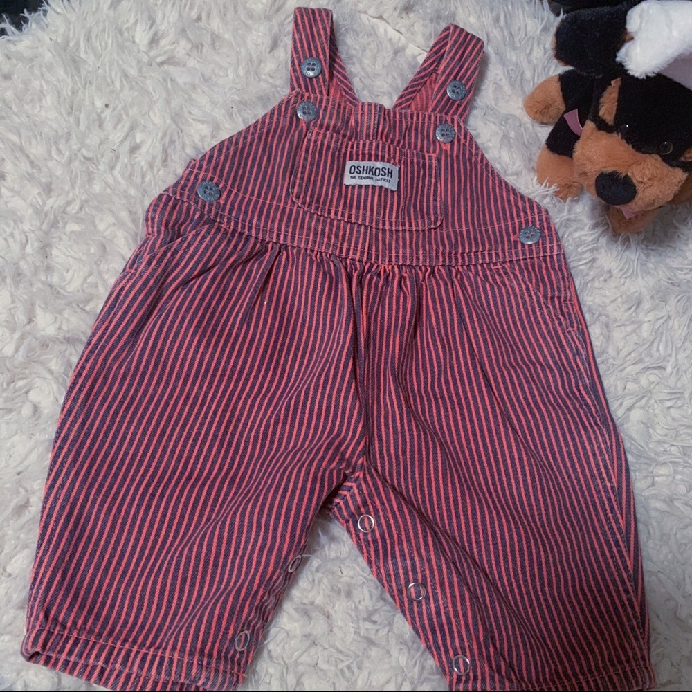 oshkosh baby pink striped overalls 0/3